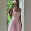 Fashion French Fresh European and American New Plaid Printing Waist Princess Dress Sexy Backless Suspender Dress Women's Clothing