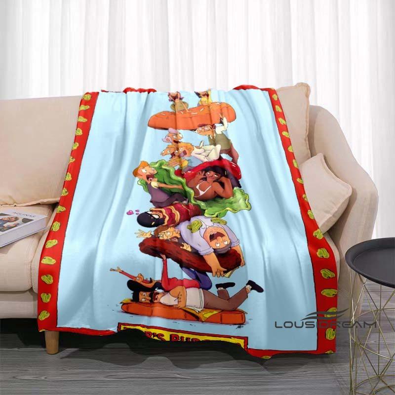 Happy Burger Shop cartoon print blanket. A warm and comfortable flannel blanket suitable for bedrooms, sofas, beds, chairs, picn