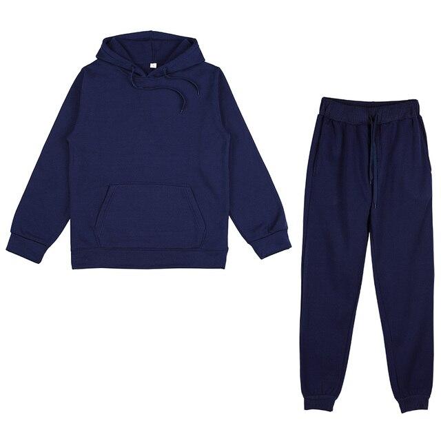 Erkek Kadın Düz Renk Kapşonlu Set Uzun Kollu Kapşonlu Kazak ve Pantolon Koşu Seti Rahat Kış Sıcak Hoodies Eşofman Spor