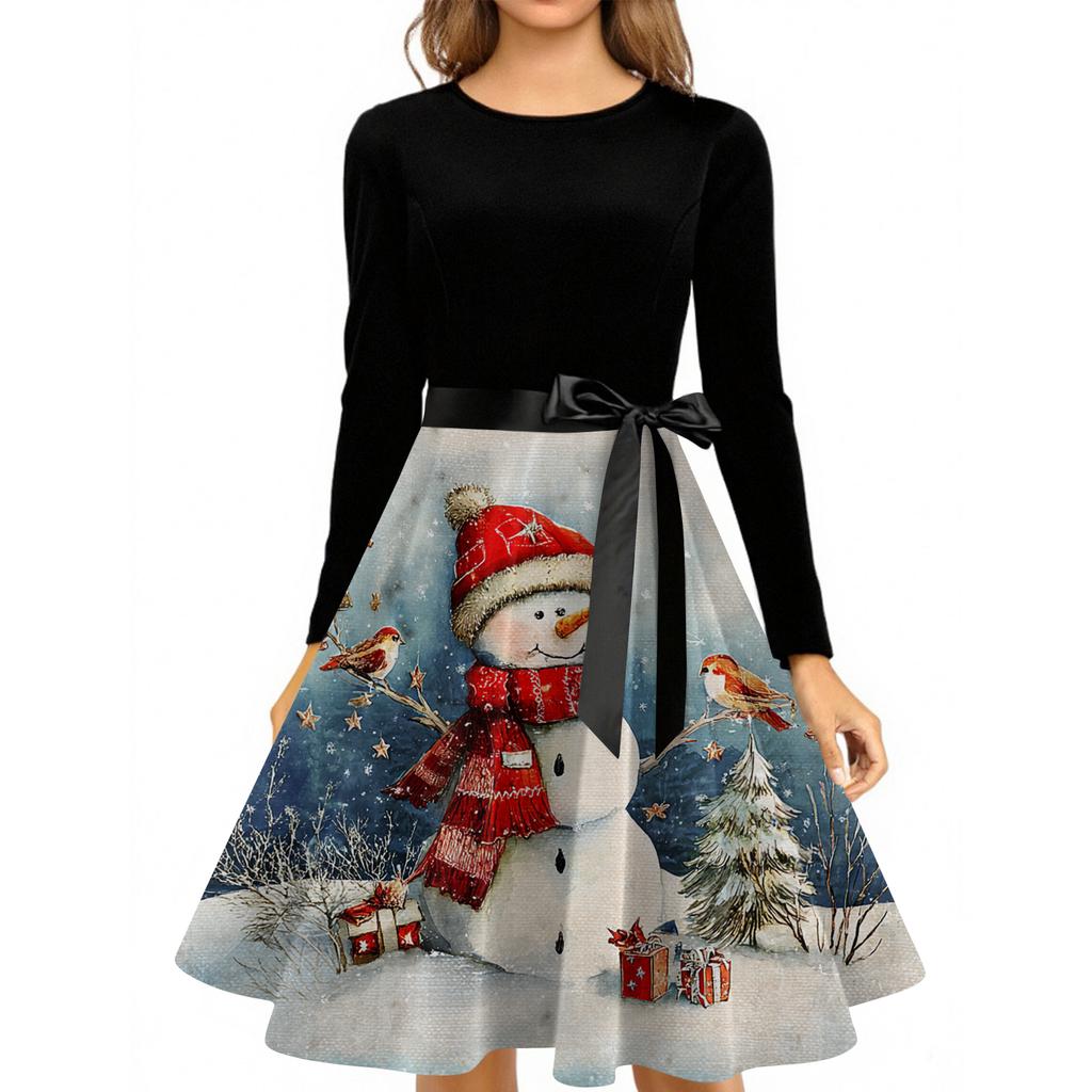 Γυναικείο Μόδα Στρογγυλό Καθημερινό Στενή Γραμμή Χριστουγεννιάτικη Εκτύπωση Μεγάλη Κίνηση Μακρυμάνικο Φόρεμα