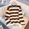 The New Large-sized Women's Spring and Autumn Striped Knitted Top and Long-sleeved Shirt Make You Look Slimmer
