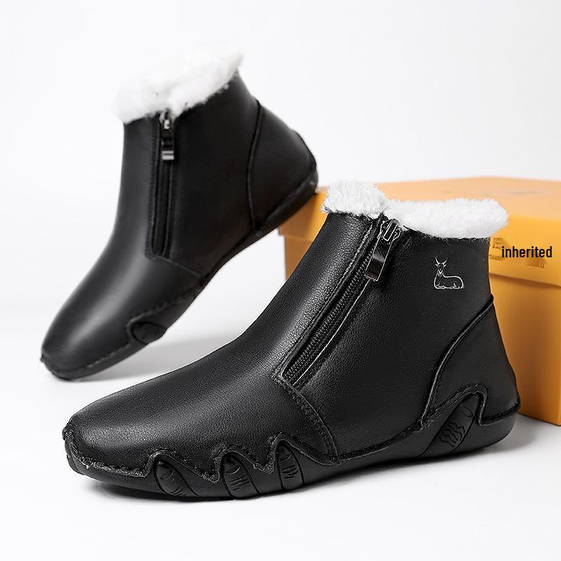 Retro Women's Genuine Leather Martin Boots - Plus Size, High-top, Wear-resistant, Casual Outdoor Shoes