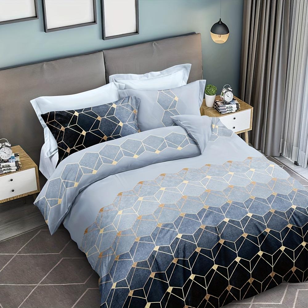 3Pcs Multiple Colors Available Luxe Geometric Marble Pattern Duvet Cover Set - Breathable Polyester Zippered Machine Washable