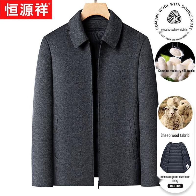 Hengyuanxiang Men's Winter Wool Jacket with Goose Down Lining