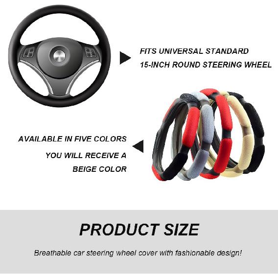 Car Steering Wheel Cover, 15" Anti-Slip Steering Wheel Protector Soft Hand Pad Cushion, Breathable Ice Silk Auto Wheel Wraps Comfy Grip All-Season