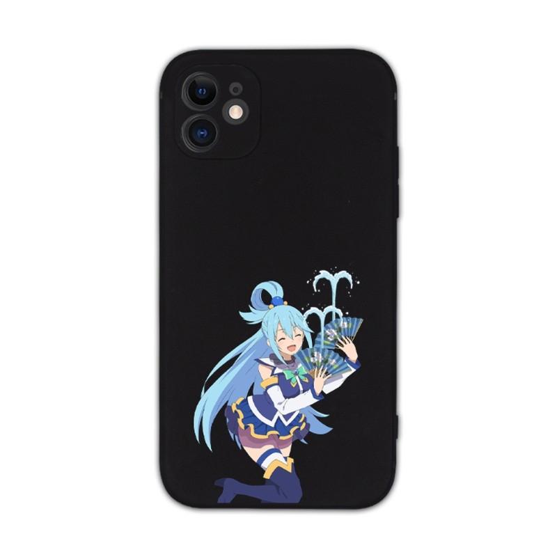 

Милый чехол для телефона Konosuba Aqua для iPhone 14 11 12 13 Pro Max X XR XSMax 6 6S 7 8 Plus SE 2022, мягкий квадратный цветной чехол для телефона iPhone SE 2020-2022