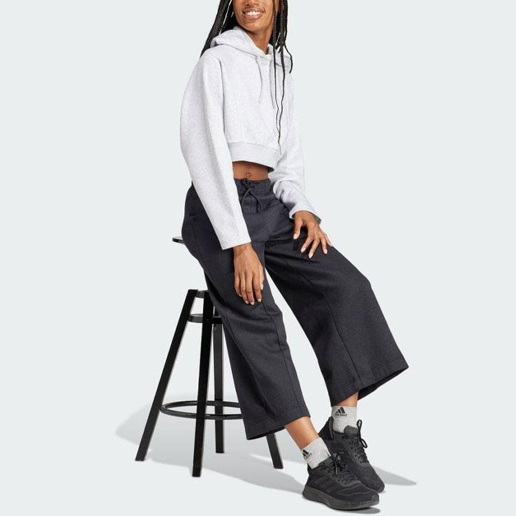 Adidas Long Pants Solid Color Logo Drawstring Sports Pants Women Pants Dark-Gray IS7485