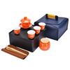 Creative ceramic travel tea set cover, cover bowl, cool pot, one pot, four cups, tea tray storage bag, business gift.