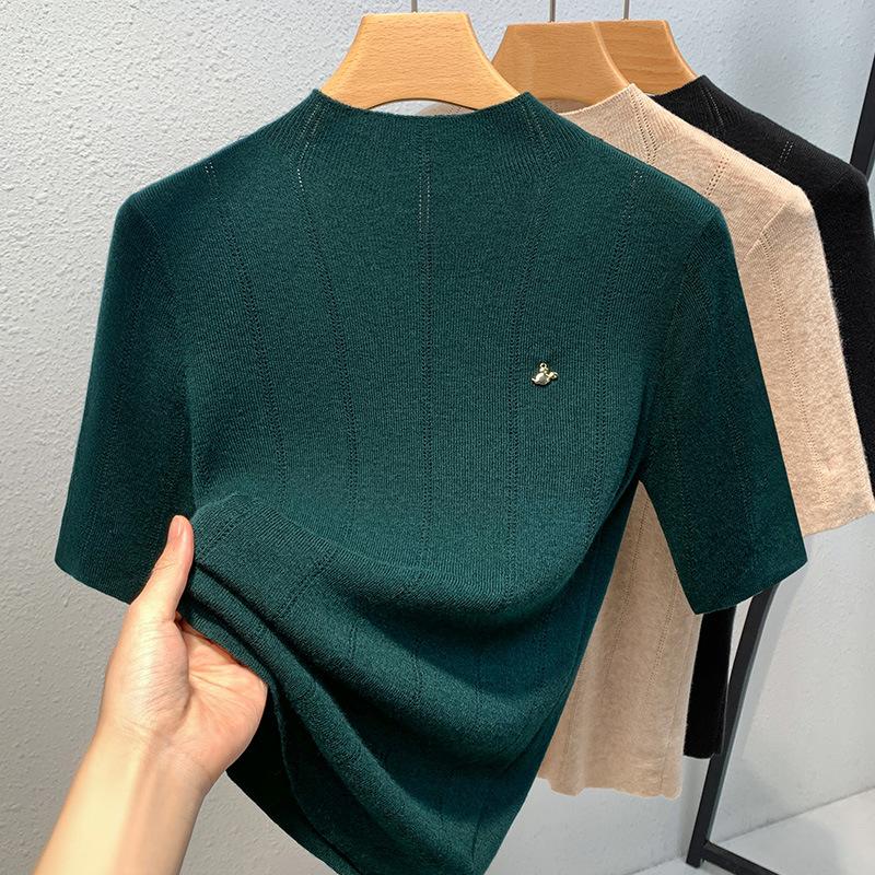 Bottom Button-down Women's Latest Women's Clothing Temperament Semi-turtleneck Pullover Elastic Inner Waist Top