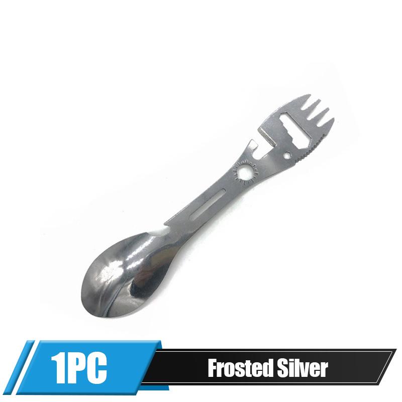 Camping Fork Spoon Multi Function Spoon 5 In 1 Integrated Fork Spoon Outdoor Fork Spoon Picnic Cutting Knife Bottle Can Opener
