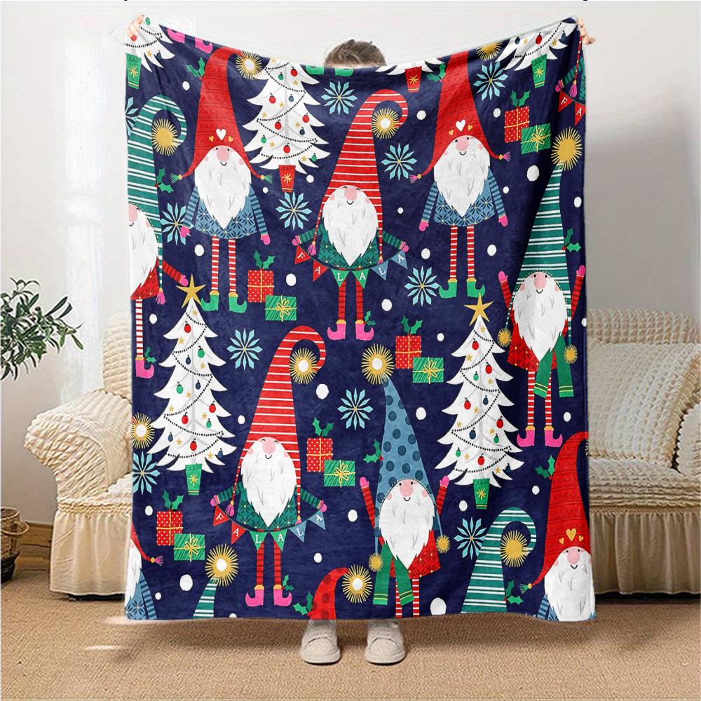 1Pc Christmas Gnome Celebration Blanket Soft Throw Blanket For Home Bedroom Bed Sofa Travel Office Solid Christmas Blanket