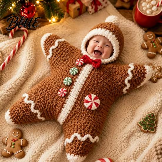 Baby First Christmas Photo Prop Starfish Outfit Funny Knit Hooded Theme Apparel Onesie Cute Crochet Infant Swaddles for Xmas Holiday Accessory