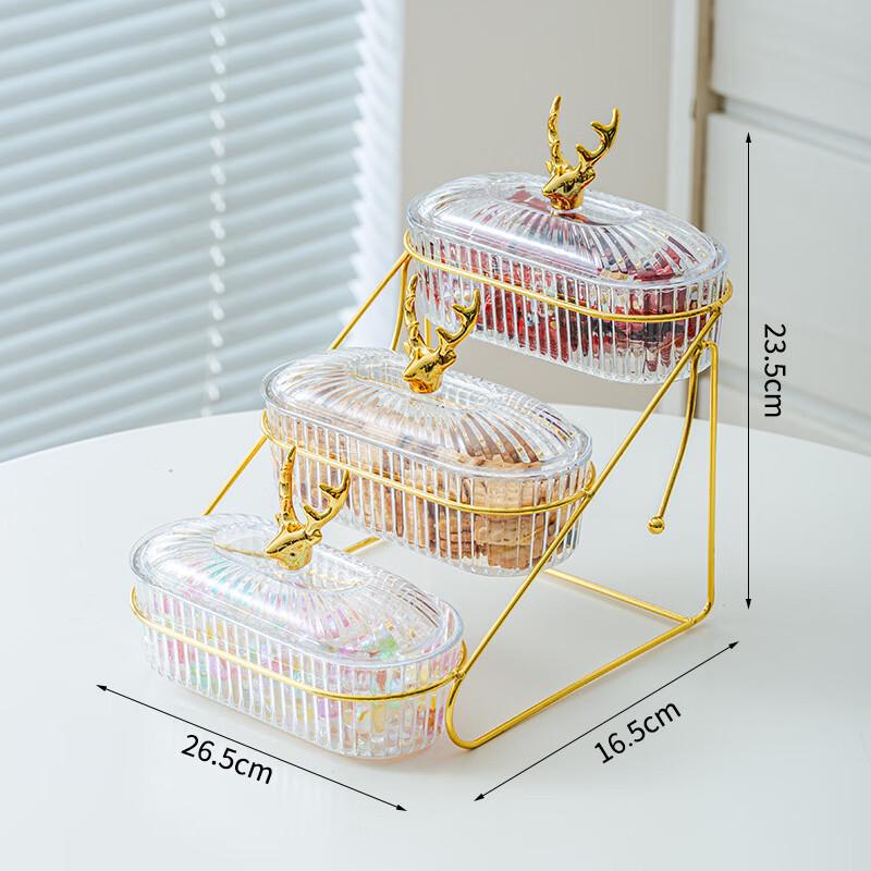

3-Layer Transparent Plastic Fruit Plate with Lid and Deer Head Stand