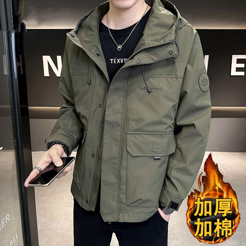 2025 New Jacket Jacket Men's Spring and Autumn New Hooded Jacket Men's Ruffian Handsome American Casual Tooling Top Tide