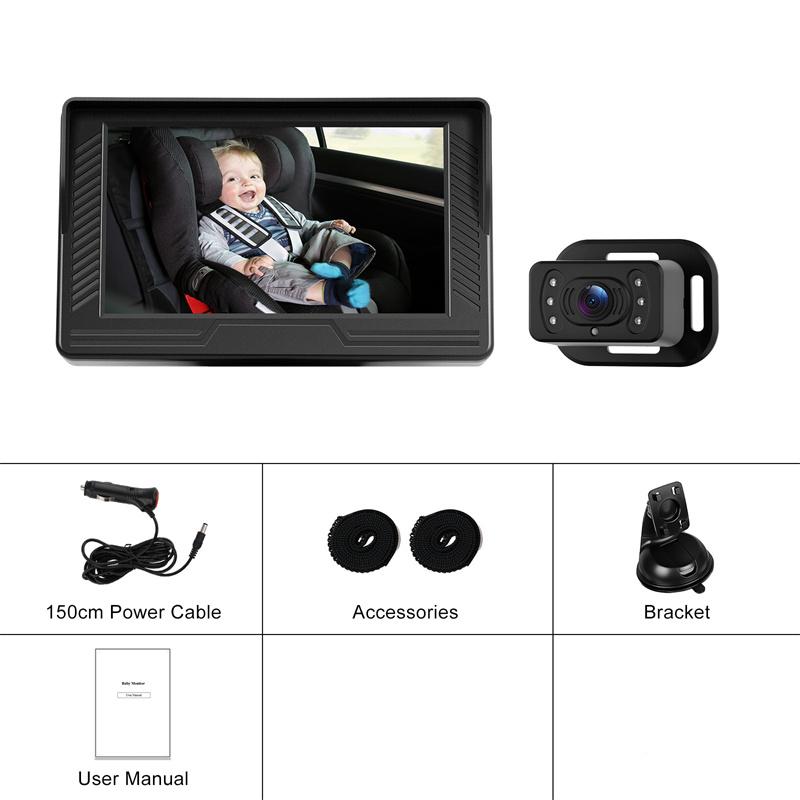 Car Rear Baby Monitor 4.3'' Car Monitor With Camera Night Vision Wide-Angle Real-Time Baby Monitoring Stable Mounting