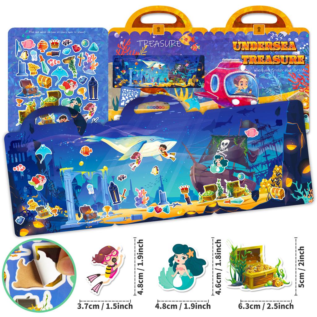 Children's Sticker Book Early Education Concentration Cultivation Repeatedly Paste Treasure Ocean Scene Sticker Book