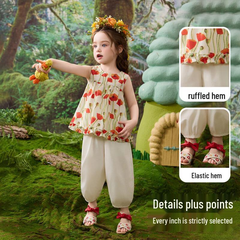 ASK JUNIOR Toddler Girls French Pastoral Floral Two-Piece Set 90