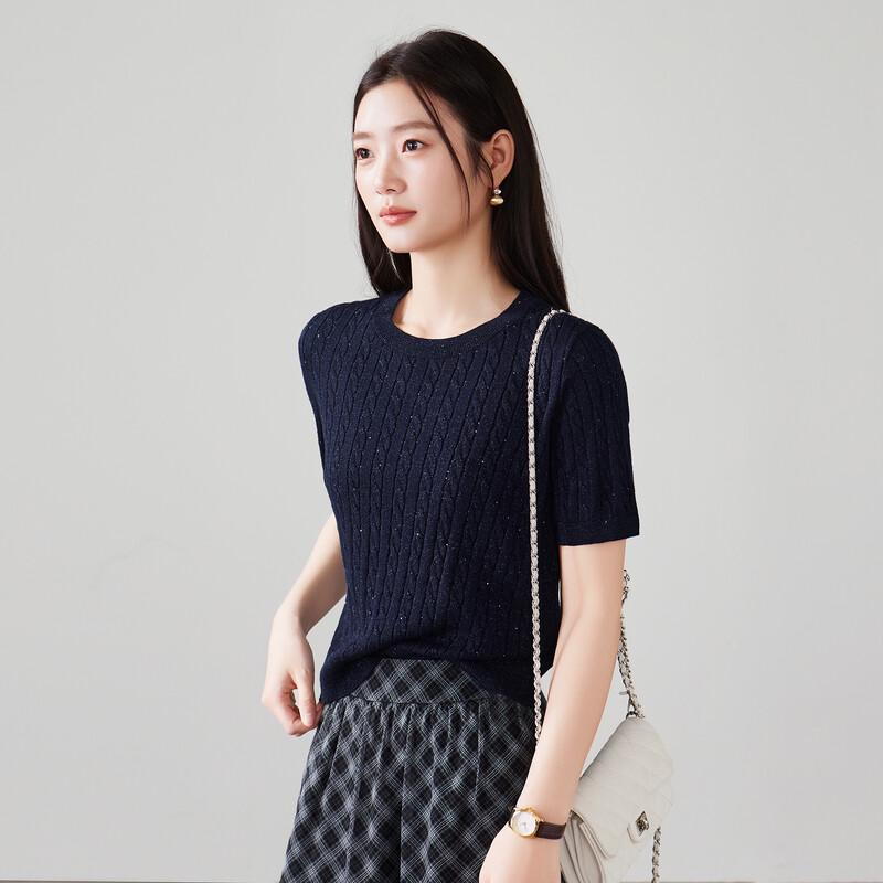 SOFSIL 2026 Spring Women's Cable Knit Short Sleeve Sweater