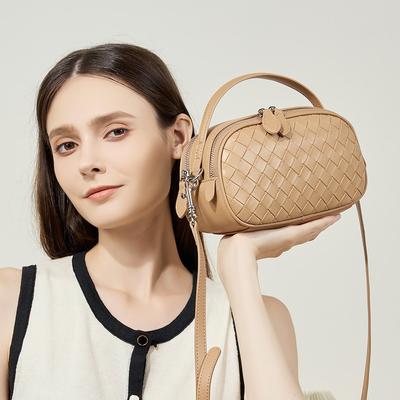 Fashion Woven Versatile Women's Bag Leather Double Zipper Shoulder Bag New Portable Casual Bag