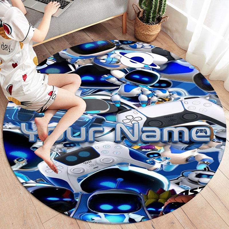 ASTRO BOT Custom Name Round Area Rug,Carpet Rug for Living Room Bedroom Sofa Playroom Decor,Non-slip Floor Mat