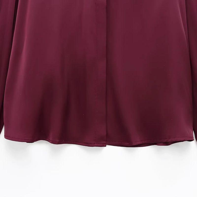 Zab Autumn New Women's Clothing Fashion Style French Gold Decorated Row Button Silk Satin Textured Shirt 2138748