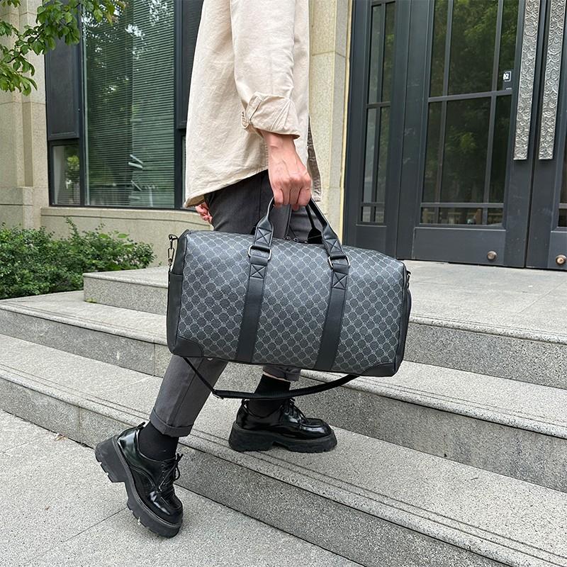 Men's Handbag, Large Capacity Classic Plaid Print Fashion Travel Bag, Daily Commuting Backpack Gym Bag, Separate Shoe Compartmen