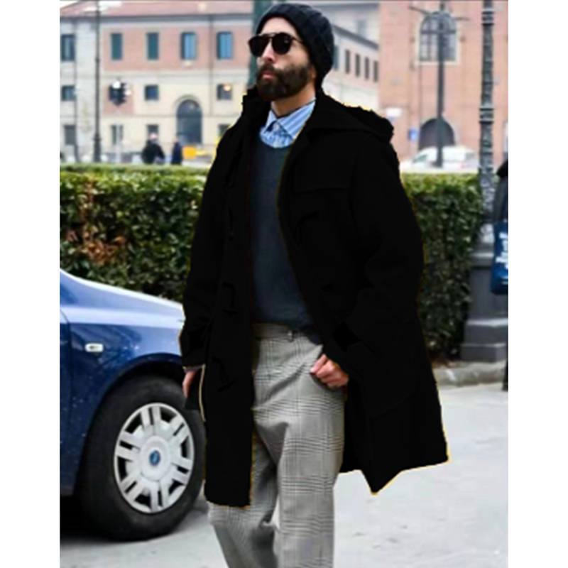 Men's Medium Long Casual Woolen Coat Men's Stand Collar Beveled Buckle with Welt Side Pocket Slim Fit Windbreaker Jacket