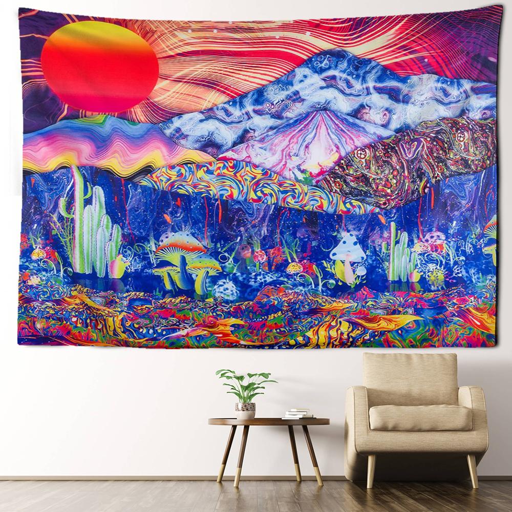 

Психоделический гобелен с кактусом, настенный подвесной тропический лес, пейзажи, колдовство, абстрактный домашний декор для общежития 95x70CM