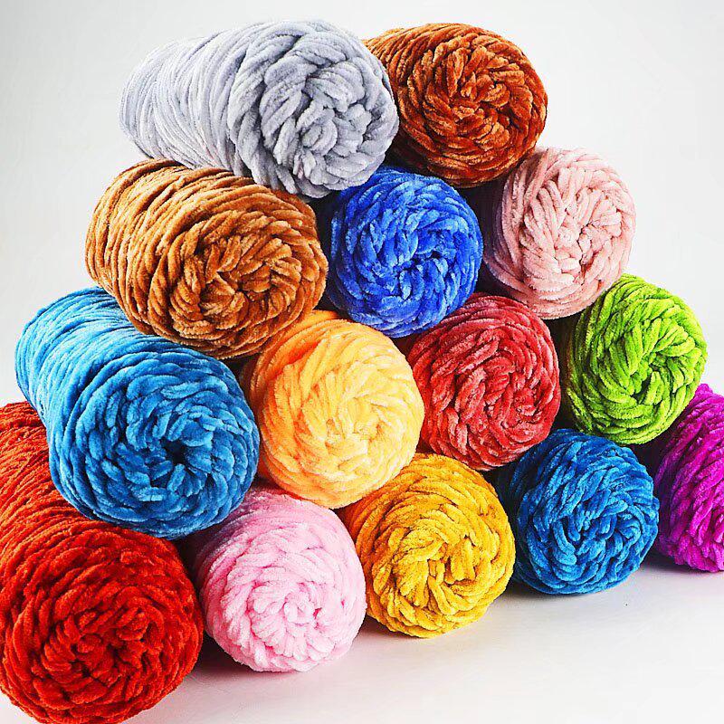 Chenille Golden Silk Velvet Yarn Ball - Medium Thick Glossy Yarn for Hand Knitting and Crochet Slippers.