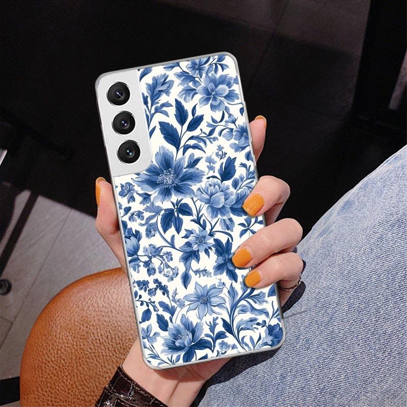 Blue And White Porcelain Phone Case For Samsung Galaxy S24 S25 Edge S26 Ultra S23 S22 S21 Plus S20 FE + Personalized Print Cover