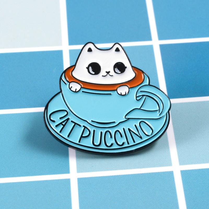 And Cat Charming Coffee Cup Alloy Brooch Enamel Pin Stylish Gift For Cat Lovers