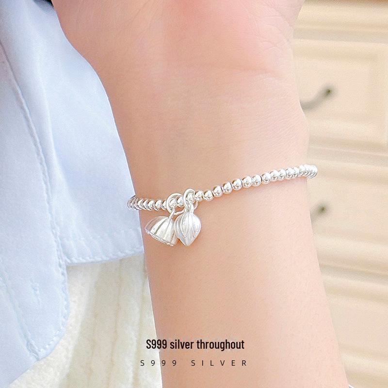 Banyan Tree S999 Silver Lotus Bead Bracelet - Versatile Women's High-End Jewelry Gift