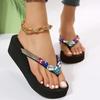 Fashion Vintage Rhinestone Decro Wedge Flip Flops Women Soft Bottom Non Slip Slippers Woman Summer Beach Thick Bottom Sandalias Mujer