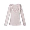 Women's V Neck Long Sleeve Lace Trim Top Slim Fit Solid Color Casual Sexy Pullover