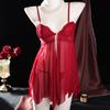 Women's Front Buttoned Nightdress Panty Set with Steel Ring Sexy Lace Pajamas Mesh See-through Suspender Sleepwear