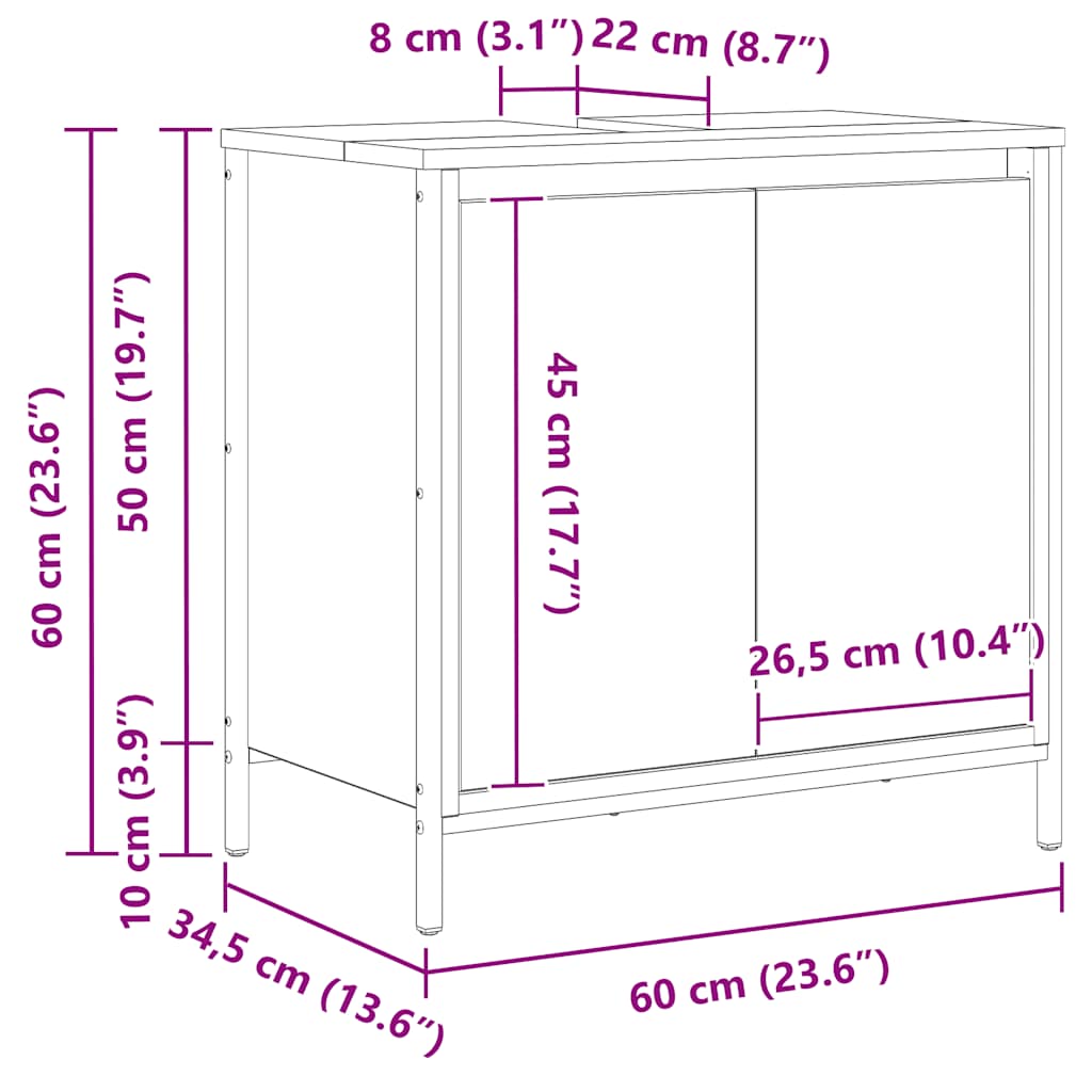 Black Bathroom Vanity Cabinet 60 x 34.5 x 60 cm
