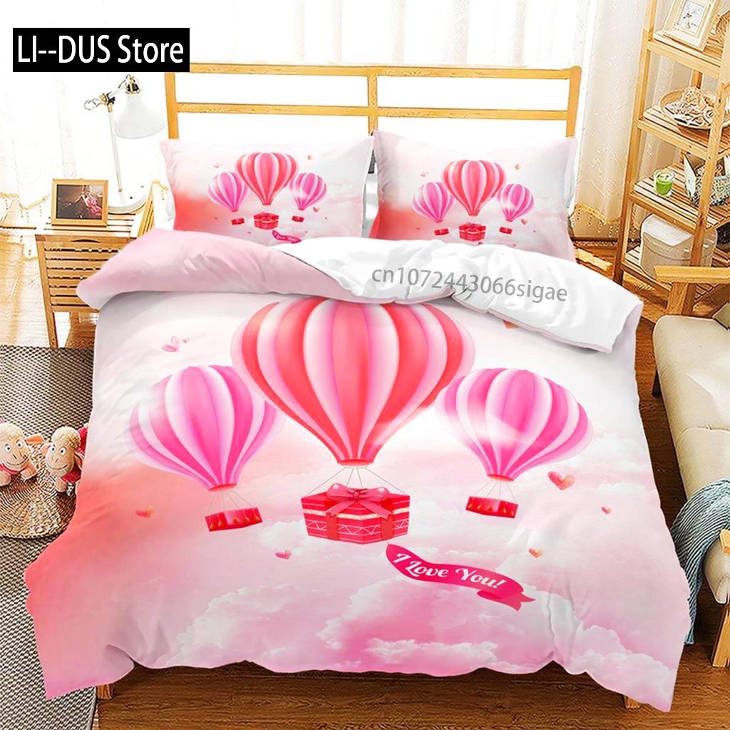 Pink Valentine's Day Love Heart Name Bedding Sets Single Double Size Fashion Flower Rose Duvet Cover For Bedroom Decorations