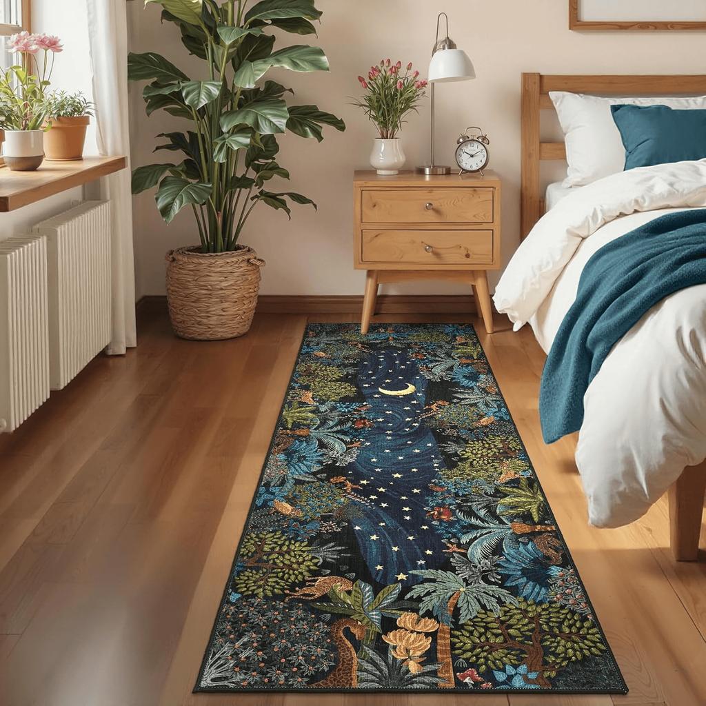 American Pastoral Jungle Green Print Runner Rug Animal Print Tiger Rug Kitchen Living Room Porch Balcony Kitchen Hallway Decor