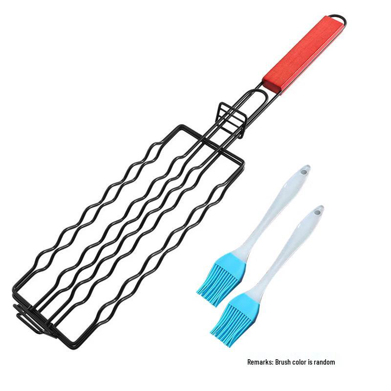 Oeny Black Iron Barbecue Sausage & Hot Dog Grill Basket with Brushes