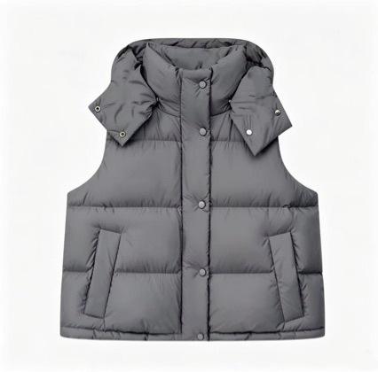 New four-grid down cotton vest women, autumn and winter removable hooded down cotton jacket vest women