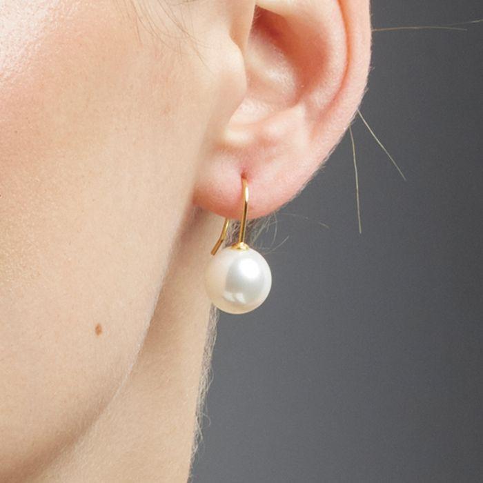 Boucles d'oreilles Luxenter en argent 925 avec perle blanche finie en or jaune 18K Hauteur 23 mm - Essential