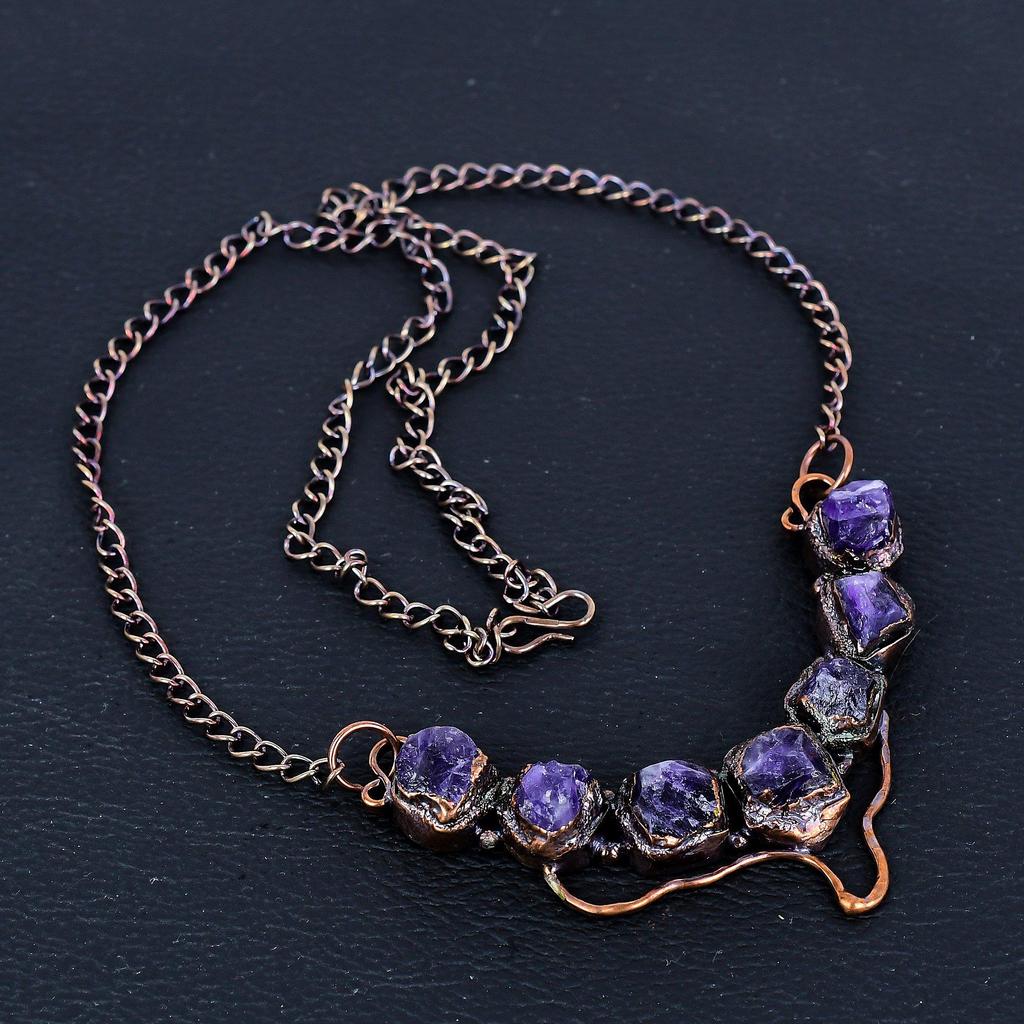 Amethyst Necklace, Gemstone Copper Electroformed Jewelry Necklace, Handmade Jewelry, For Anniversary Gift
