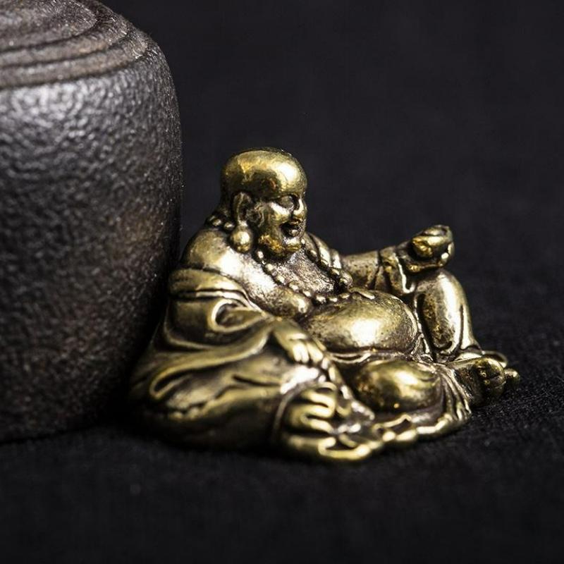 Antique Pure Brass Feng Shui Small Ornaments Town House Lucky Transfer Maitreya Buddha