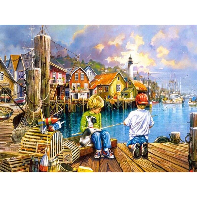 New 5D DIY Diamond Painting Landscape Head Diamond Embroidery Sea View Cross Stitch Full Round Drill Home Decor Art Gift