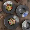Japanese Western Pasta Deep Plate Seat Ufo Salad Plate Household Black Ceramic Straw Hat Bowl