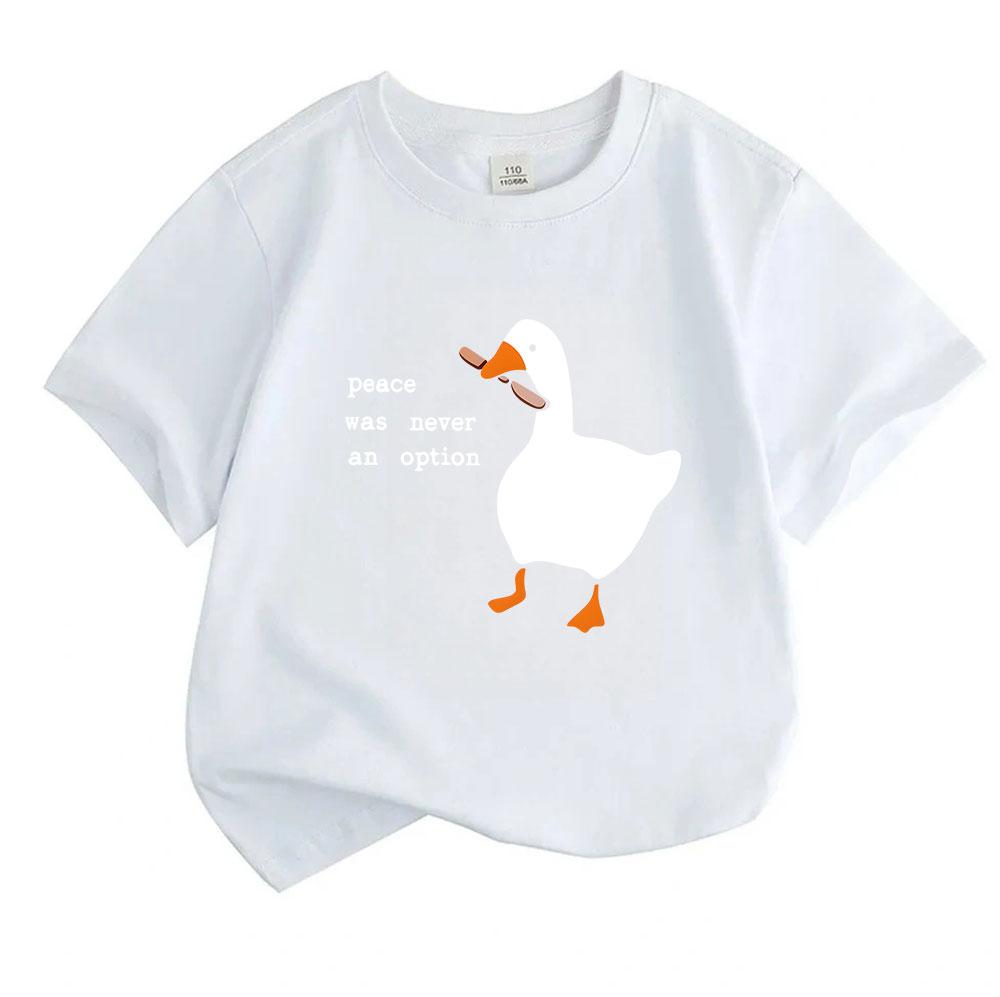 Kids Boys Girls 100% Cotton Crew Neck Short Sleeve T-Shirt, Funny Peace Was Never An Option Goose Printed Casual Lightweight Tee for Daily Wear