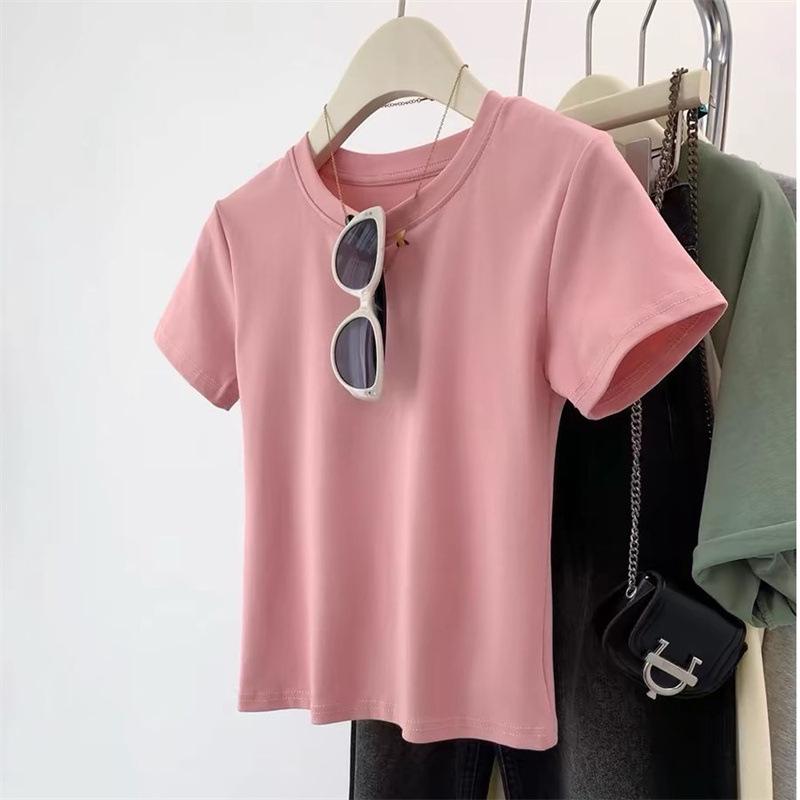T-shirt da Donna Grigia in Cotone di Alta Qualità, Vestibilità Slim, Manica Corta, Girocollo, Estate 2026