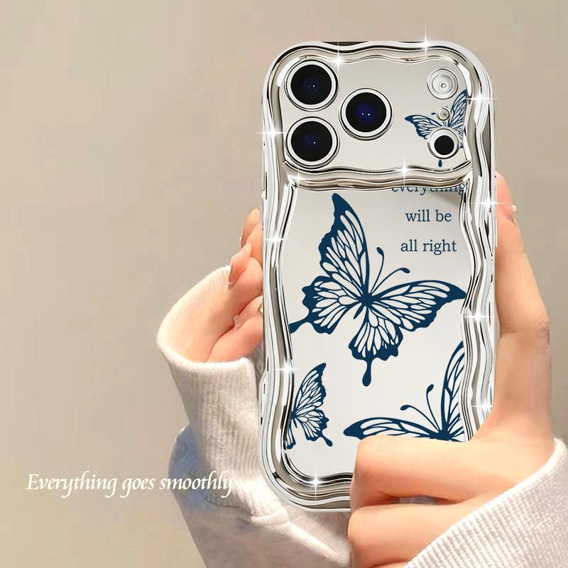 Shockproof Luxury Soft TPU Cover For iPhone 17 Pro Max Air 16e 16 15 14 13 Pro Max 12 11 Line Butterfly Electroplated Phone Case