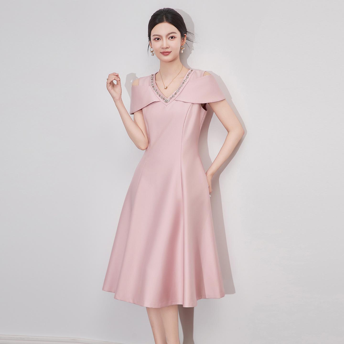 

Элегантное французское летнее вечернее платье с V-образным вырезом, открывающее плечи - Дизайн «легкая роскошь», расшитый стразами, облегающий талию XL