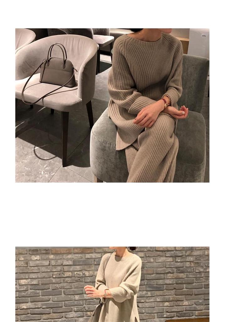 Korean-Style Knit Sweater & Wide-Leg Pants Set for Women - Casual & Versatile Autumn/Winter Fashion